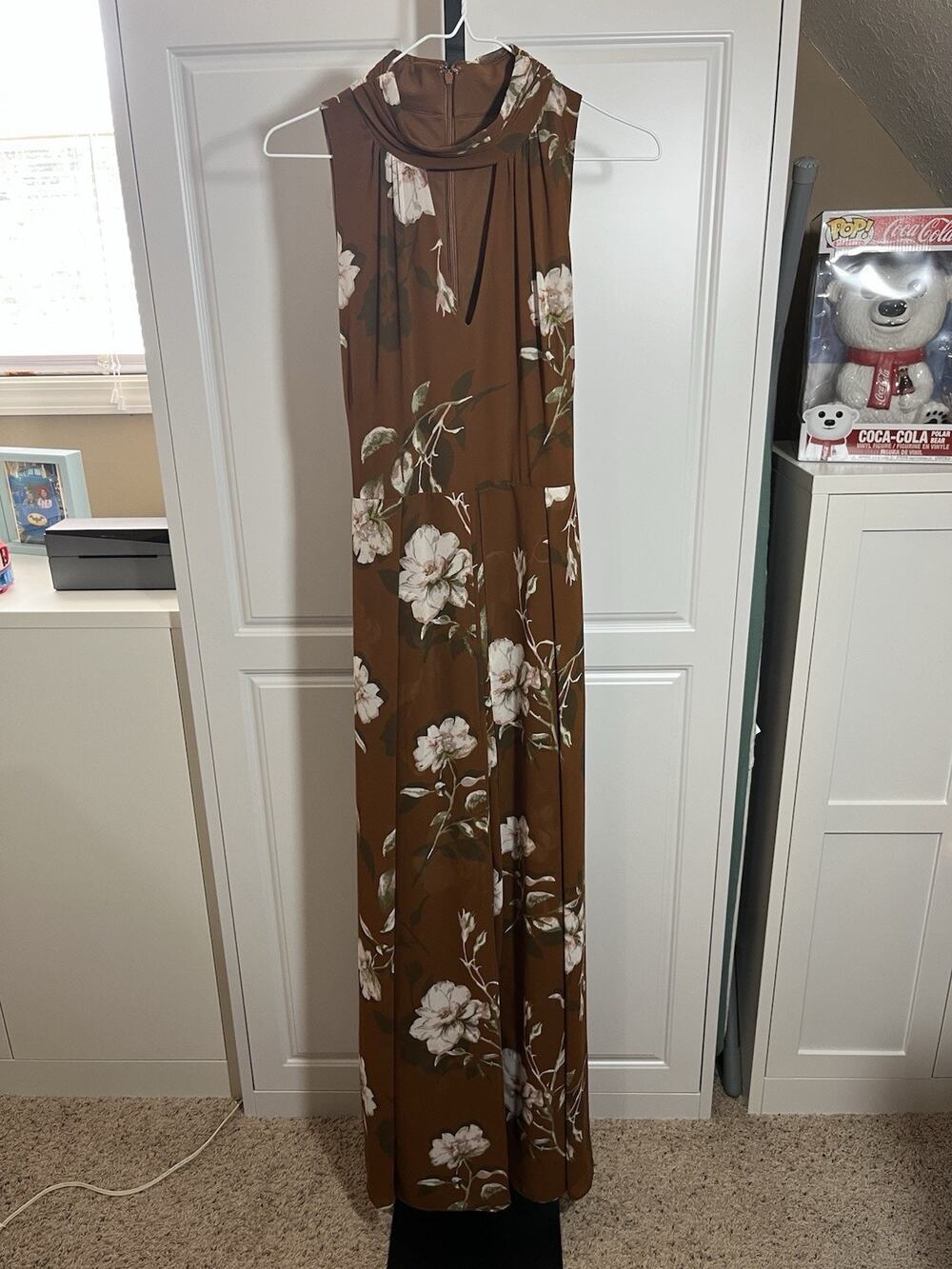 White House Black Market Brown Floral Flowy Pantsuit 10 Petite Belt